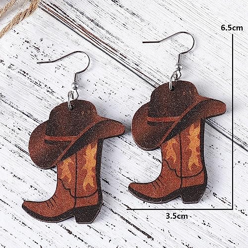 Wooden Cowgirl Dangle Earrings Western Cowboy Cowgirl Hats Wooden Boots Drop Earrings for Women Western Cowgirl Boots Hat Earrings Halloween Earrings Western Country Party Jewelry Gifts2