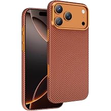 Apple iPhone 17 Pro ile Uyumlu K l f, Aramid Fiber Malzeme, Desenli Karbon Fiber Kevlar, MagSafe Uyumlu, Turuncu