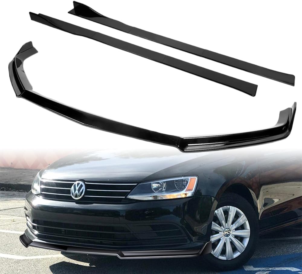 Q1-TECH, 9 PCS Front Bumper Body Kit Lip & Side Skirt Extensions Diffuser Set Compatible with 2015-2018 Volkswagen Jetta MK6.5, Front Spoiler Air Chin Body Kit Splitter, Painted Glossy Black