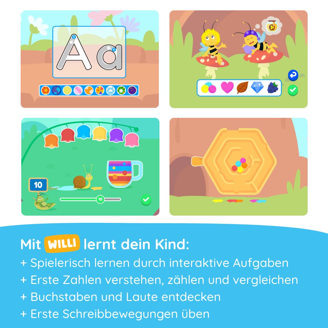 Edurino Figur Die Biene Maja Erste Zahlen & Buchstaben mit Willi ab 3 Jahren inkl. App | Innovatives & digitales Lernspiel | Zahlenverständnis | Buchstaben entdecken | Konzentration