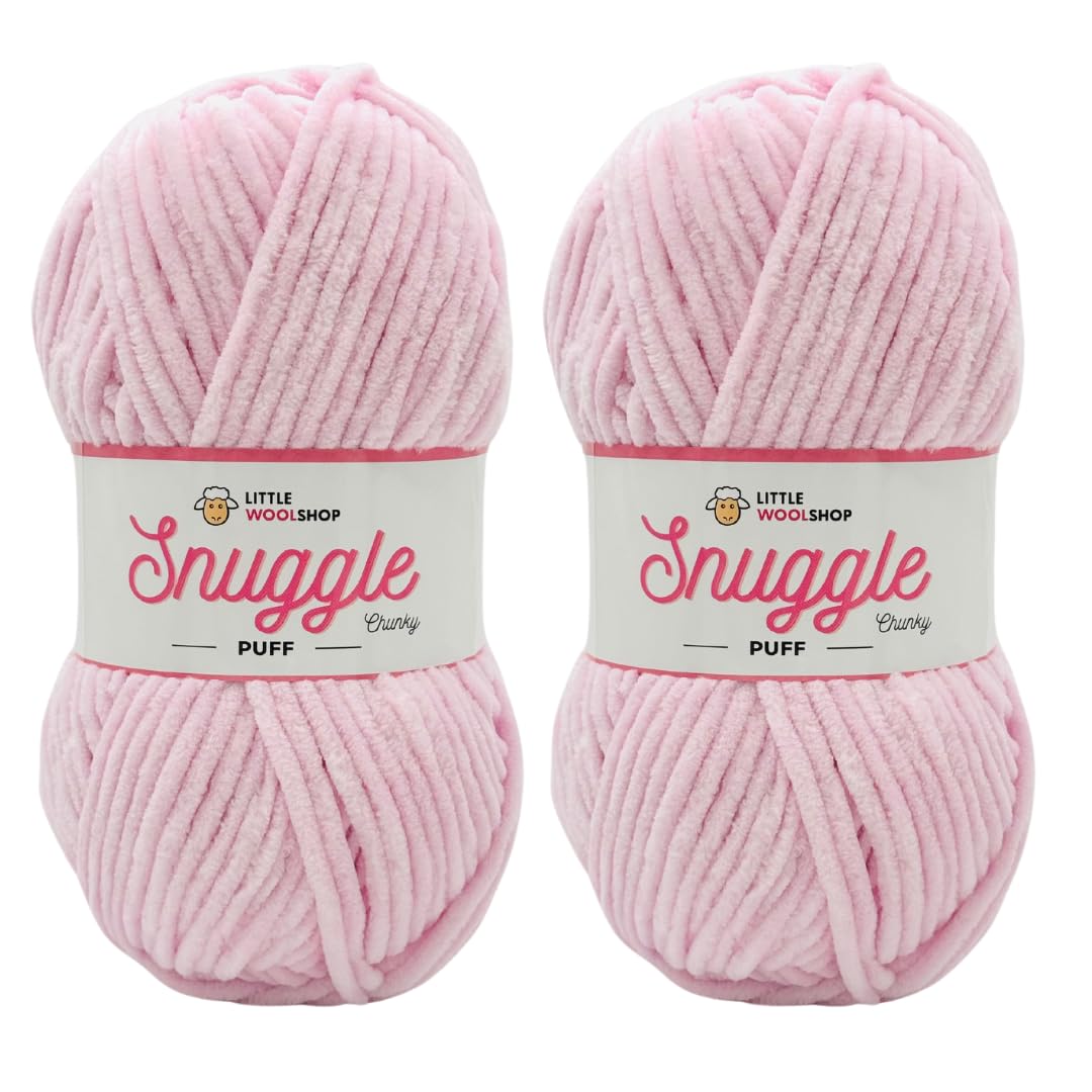 LittleWoolShop Snuggle Puff Chunky Chenille Yarn 100g - 100% Supersoft Polyester (Cotton Candy 2F79, Pack of 2)