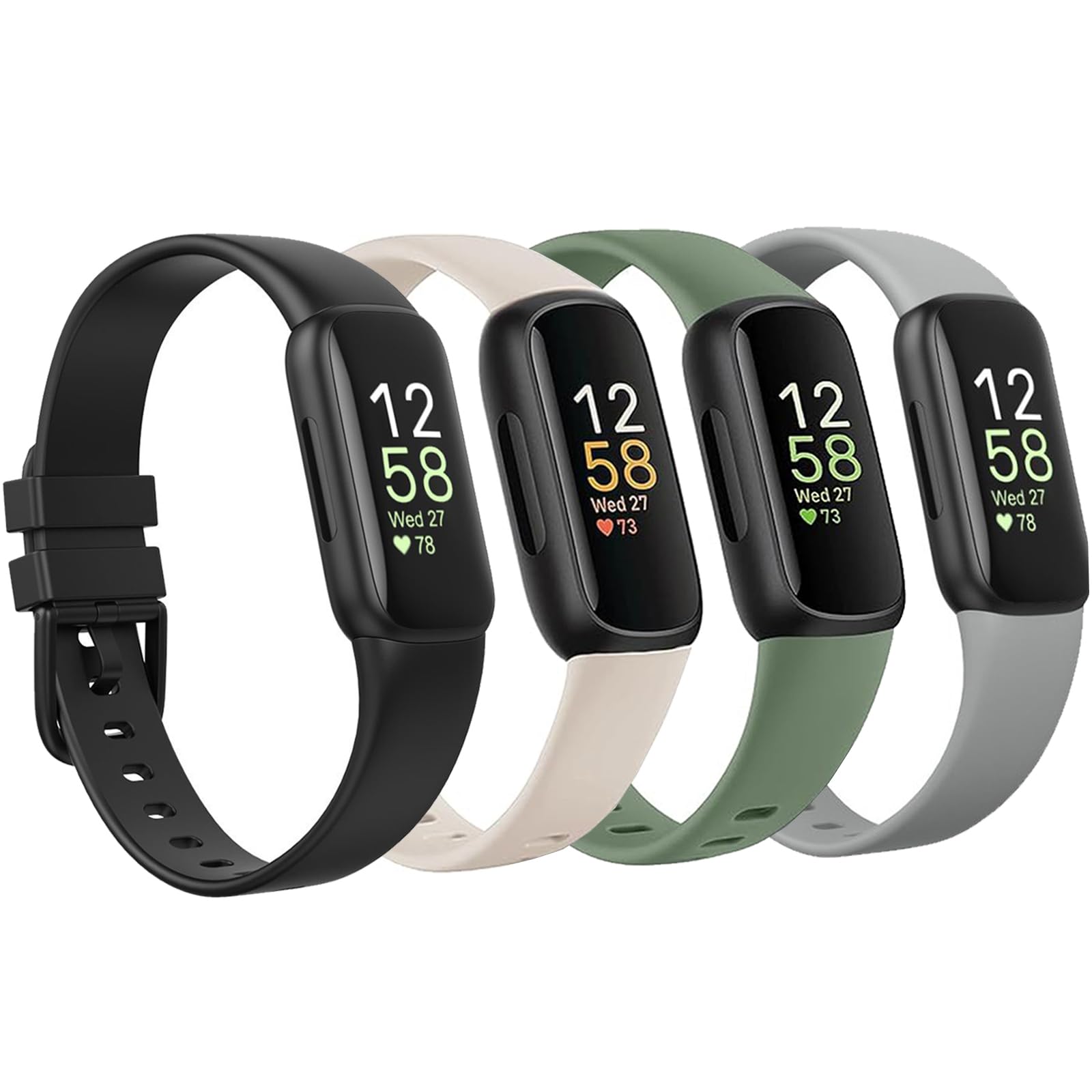 4 Pack Waterproof Bands Fit for Fitbit inspire 3 Bands for Women Men, Classic Soft Sports Replacement Wristbands for Women Men