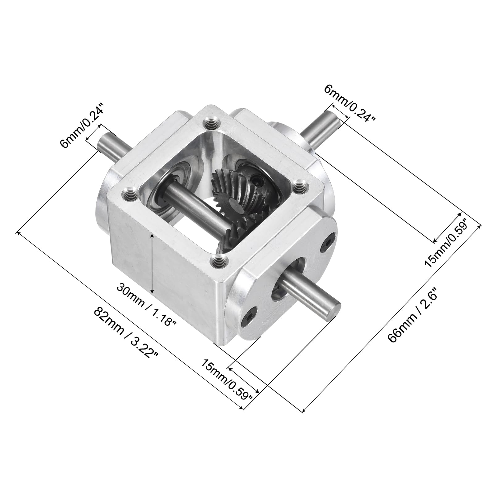 QUARKZMAN Scatola Ingranaggi Gradi Angolo Retto Riduttore Ingranaggi Conici Stessa Direzione Doppia Uscita Albero Rotondo Modulo Denti Ingranaggio Conico Telaio Alluminio Modulo.