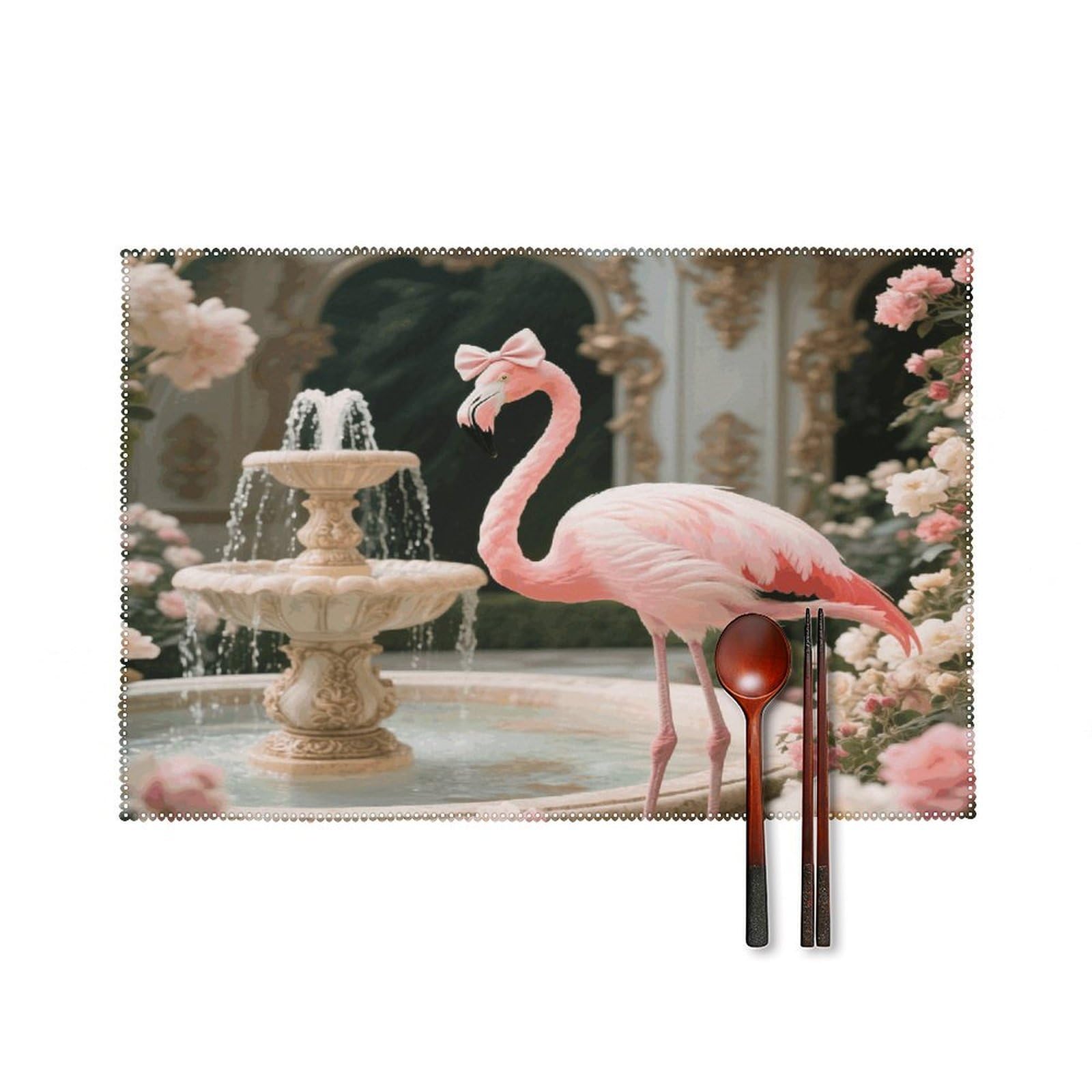Rococo Flamingo Placemats Set of 4 Heat Resistant Non-Slip Place Mats for Dining Table Washable Placemat Wipeable Dining Table Mat Canvas Place Mats Dining Table Decor