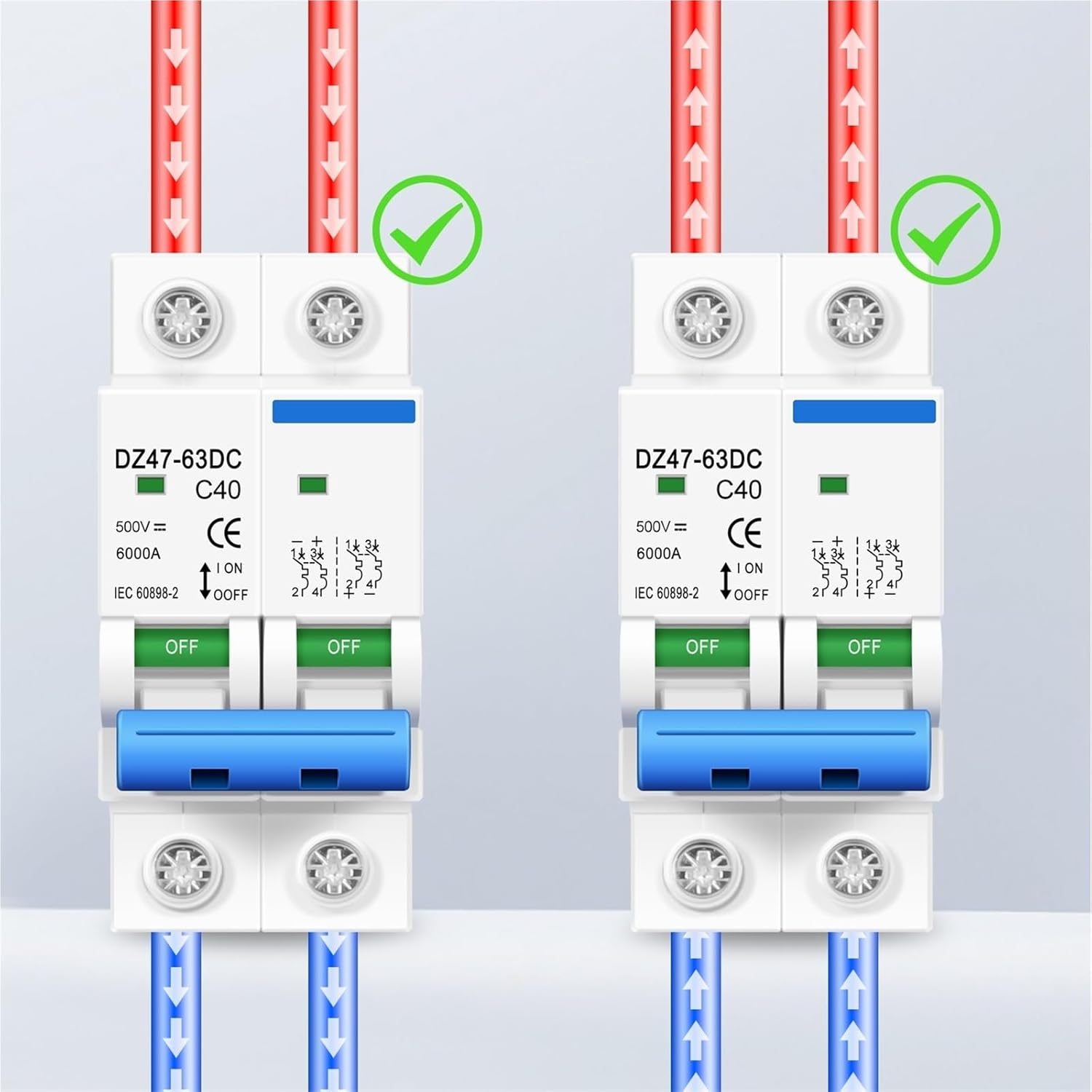 2P 500V DC Miniature Circuit Breaker 10A 16A 20A 25A 32A 40A 63A for Photovoltaic Solar Systems(32A)