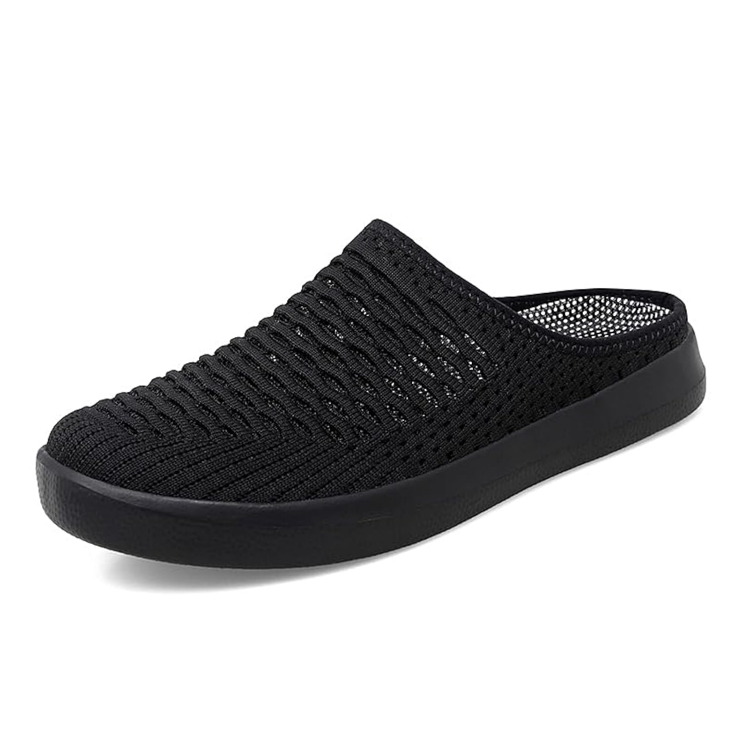 Mens Half Slippers Summer Casual Slip-on Mesh Shoes Breathable Lightweight MD Material Outsoles Plus Big Size Black Color