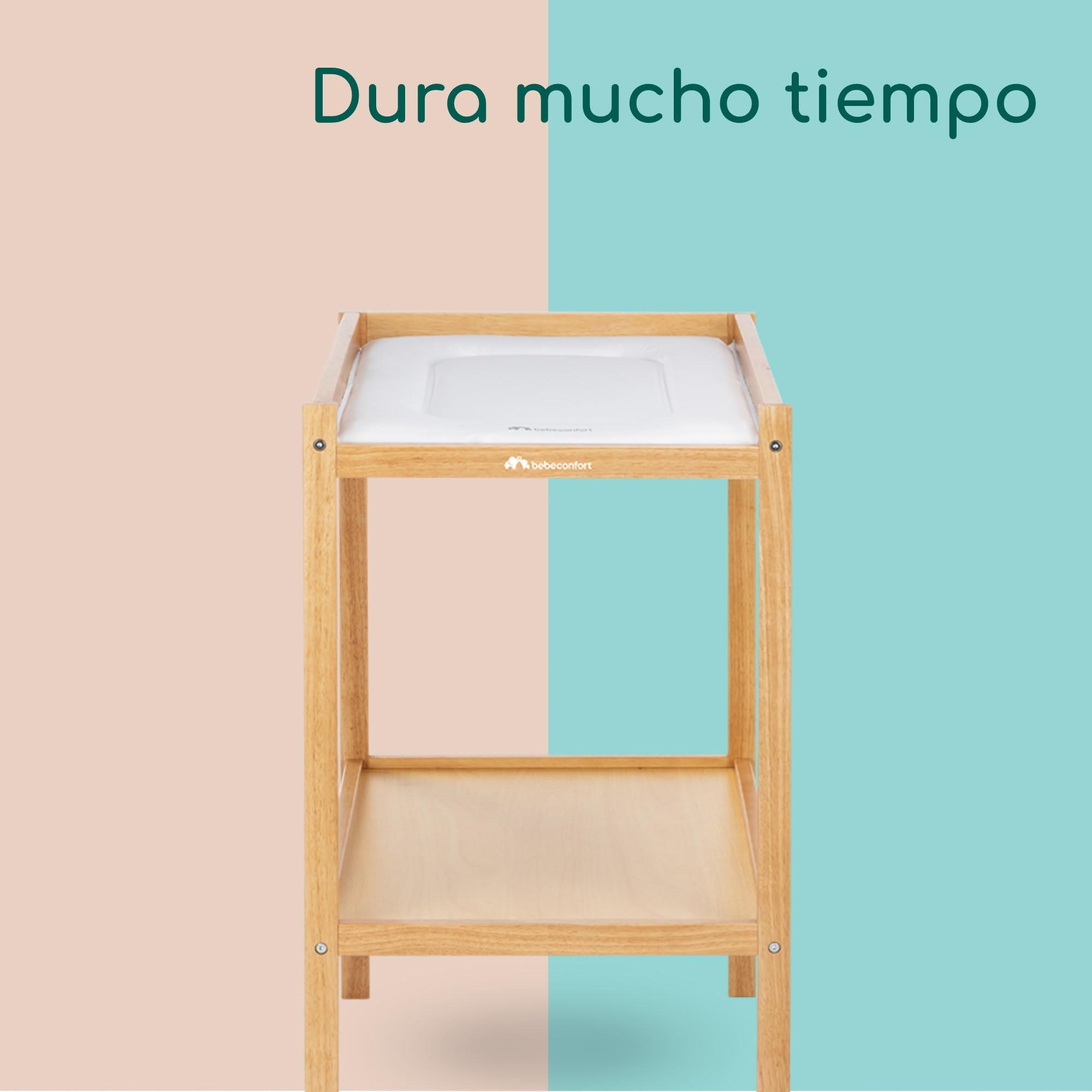 Bebeconfort Daisy, Cambiador Bebé Mueble, 0-12 M (11 kg), Cambiador Incluido, Impermeable, Fácil Limpieza & Montaje, Seguridad Garantizada, Fácil Acceso al Bebé, Estante, Madera Natural