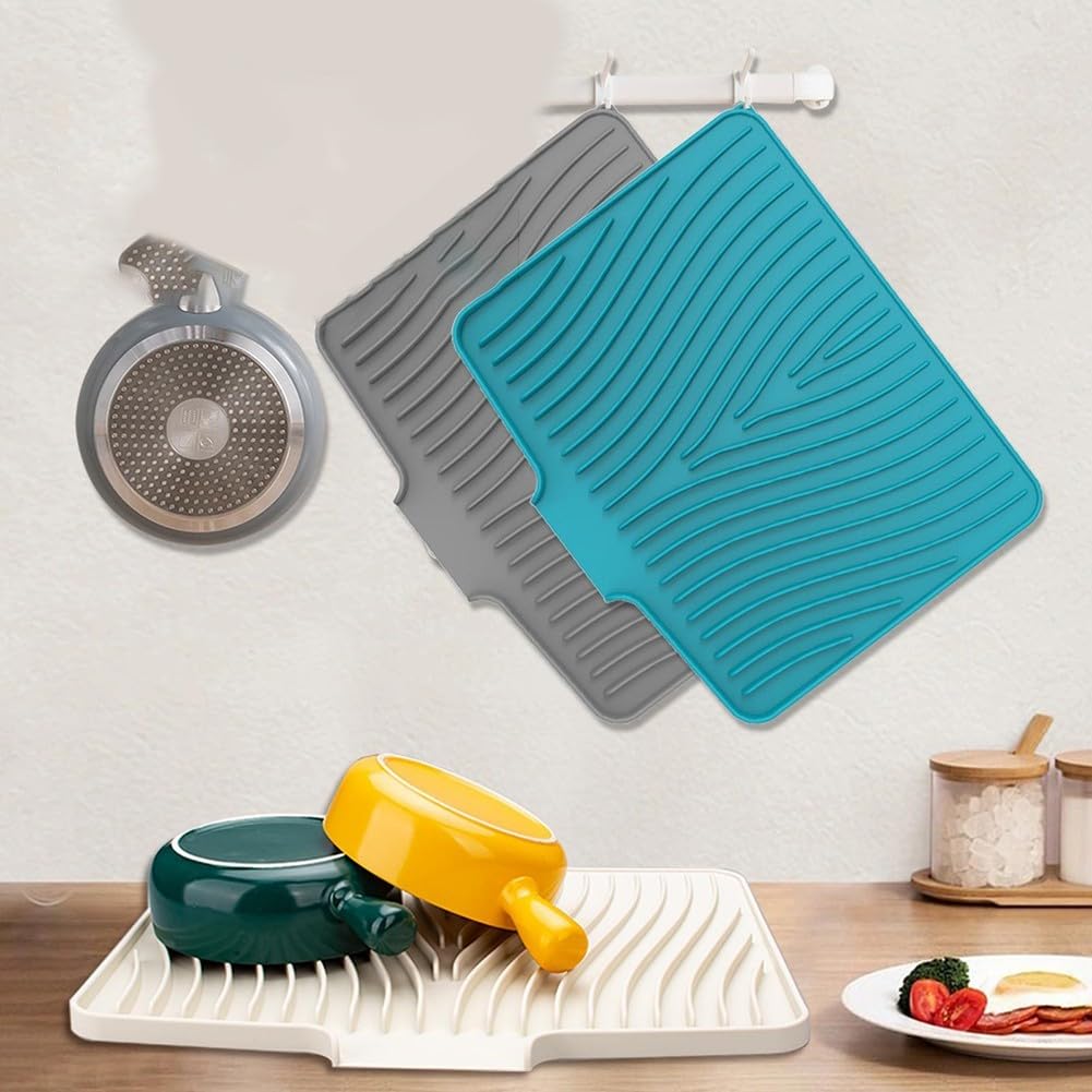 Große Abtropfmatte aus Silikon, 50 x 43 cm, rutschfest, hitzebeständig, Küchenspüle, Abtropfbrett (Reisweiß) – perfekt für effizientes Trocknen in der Küche!