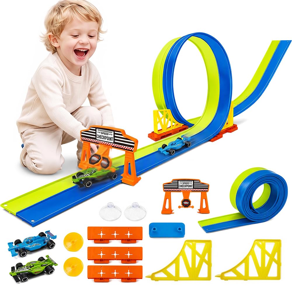 4.5M Flexible Race Track with 2 Ramps 2 Cars 4 Suction Cups