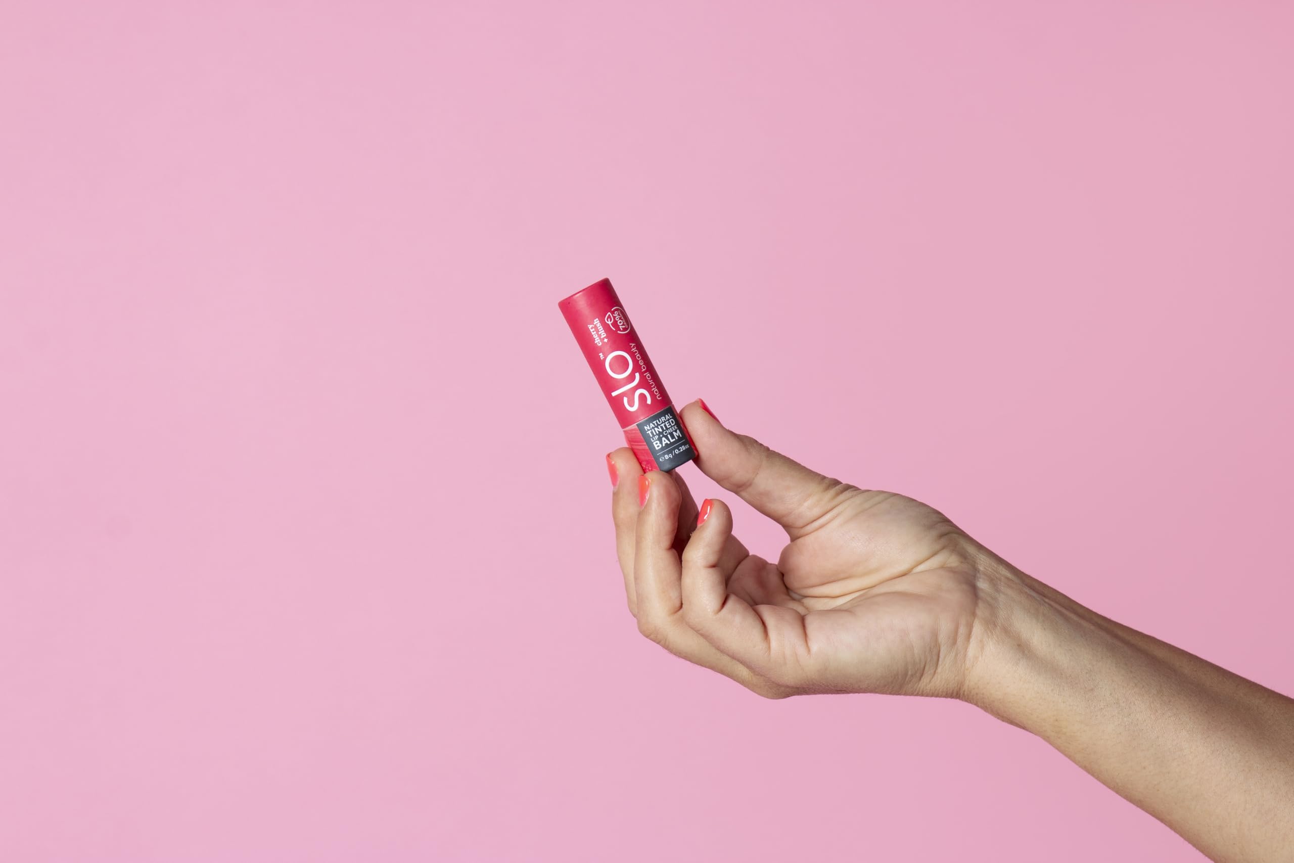Slo | Natural Tinted Lip and Cheek Balm - All Natural Ingredients, Vegan & Cruelty Free, Hydrating & Soothing, Plastic Free, Paper Packaging | Cherry Blush, (0.28oz/8g)
