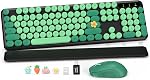 Wireless Keyboard and Mouse Combo - Retro Typewriter-Style Full-Size Keyboard with Round Keycaps, Detachable Wrist Rest, Foldable Legs, 2.4GHz Wireless for Windows/Mac/PC/Laptop (Ombre Pink)