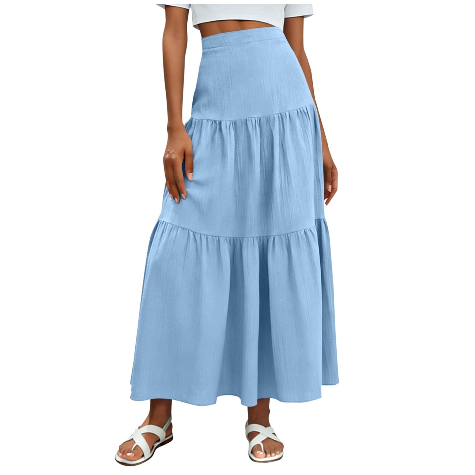 Summer Boho Skirt for Women 2026 Trendy Flowy Ruffle Tiered High Waist A Line Skirts Casual Maxi Skirts