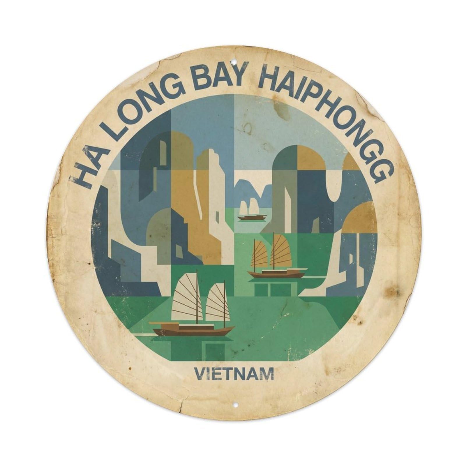 Olyhtr 8X8inch Classic Style Halong Bay Haiphong Southeast Asia Clean Graphic Metal Tin Sign