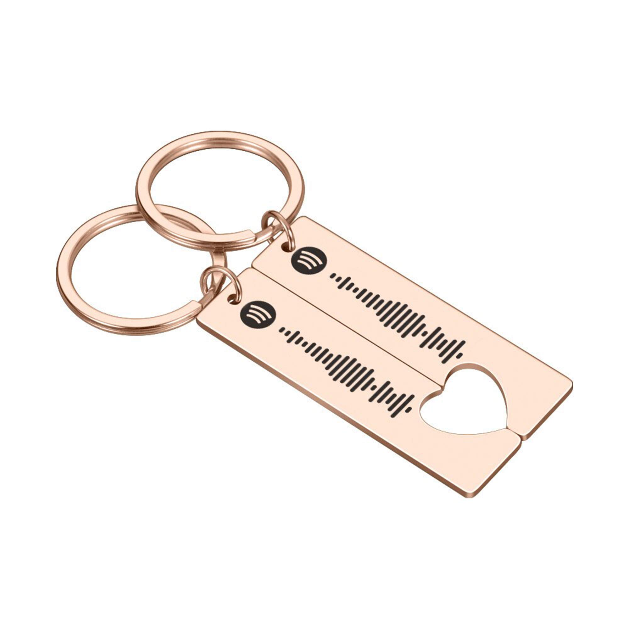 Jinlinjew Women's Rose Gold 2 Personalized Spotify Code Keychain Engraved Song Keychain Music Heart Keyring Scannable Spotify For Couple Gift