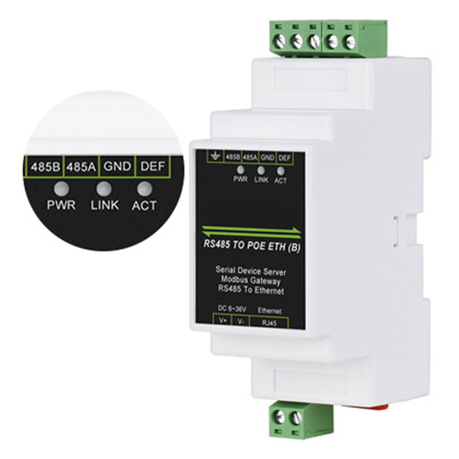 Servidor serie industrial RS485 a RJ45 Ethernet TCPIP a montaje en serie, soporte para adquisición de datos, comunicación RS485 a RJ45, módulo de comunicación, automatización industrial