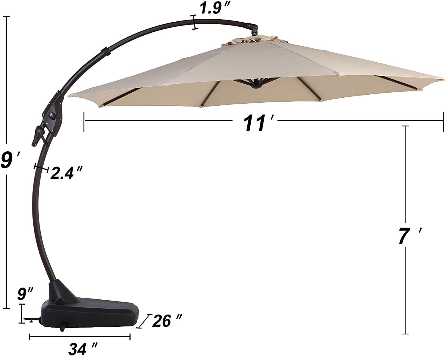 Amazon Com Grand Patio Deluxe Napoli 11 Ft Curvy Aluminum Offset Umbrella Patio Cantilever Umbrella With Base Champagne Garden Outdoor