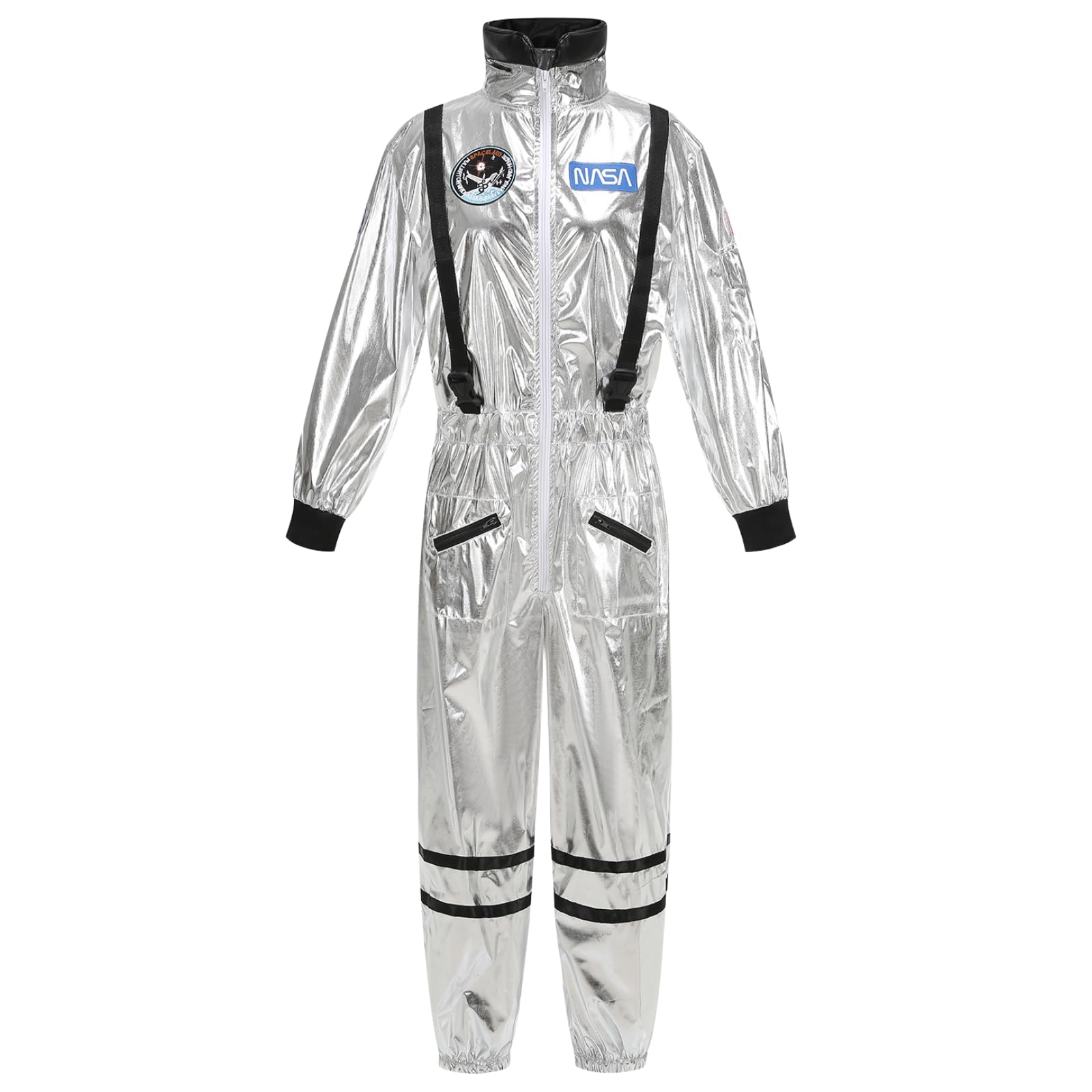 RRCBMD Women's Astronaut Costume Adult Silver Spaceman Coverall Flight Jumpsuit Halloween Cosplay Dress Up Party XS