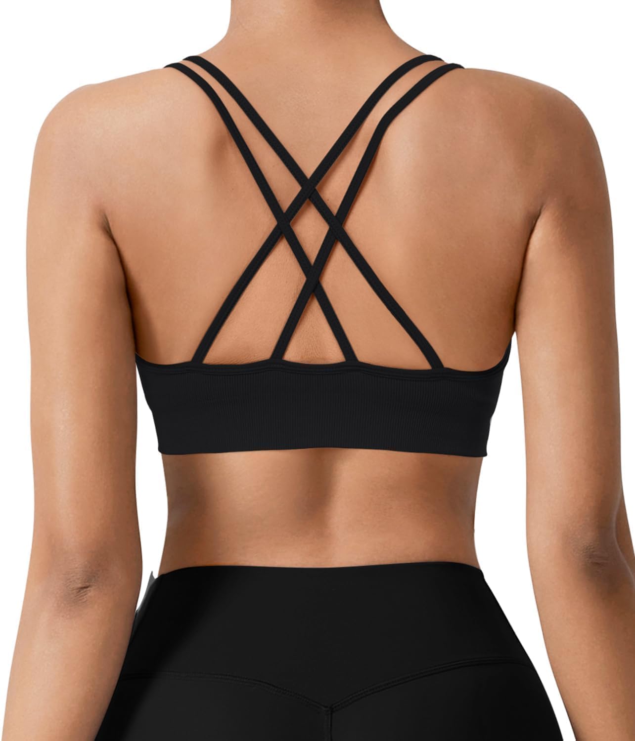 VEQING Seamless V-Neck Women Sports Bras, Padded Cross Back Wireless Low Impact Workout Yoga Bras for Small Chests, 3 Pack - Image 3