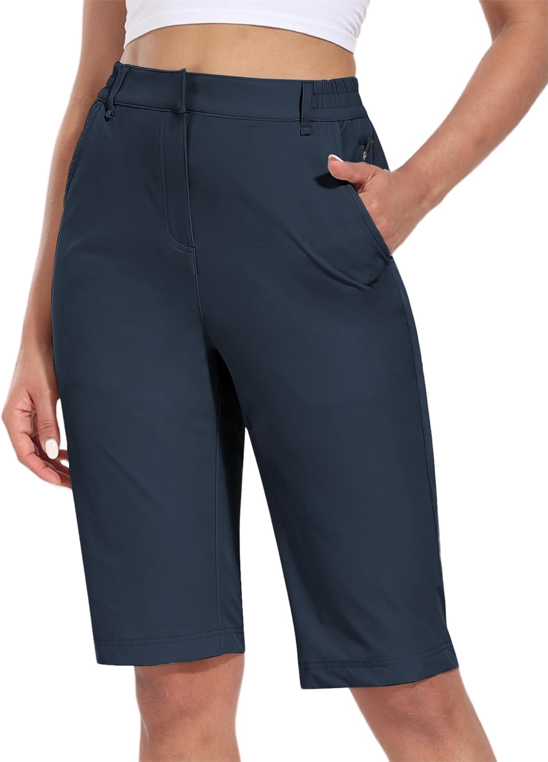 Hiverlay Women's Golf Bermuda Shorts 13" Knee Length Quick Dry Long Hiking Camping Shorts for Summer with 5 Pockets