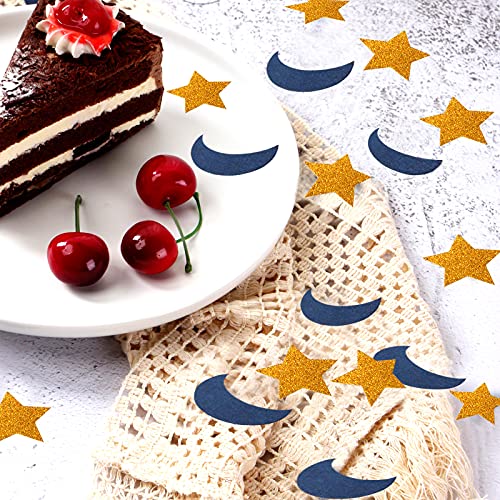 Image of Navy-Blue Moon Gold Star Confetti - 300pcs Glitter Twinkle Little Star Table Confetti Eid Ramadan Mubarak Decoration Birthday Wedding Baby Shower Party Decor Lasting Surprise