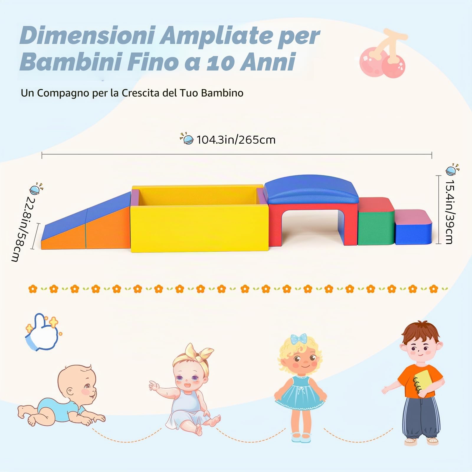 Blocchi da Arrampicata Morbidi in Schiuma con Piscina di Palline – Set da 8 Pezzi per Interni – Giocattoli Sicuri per Gattonare e Arrampicarsi Neonati e Bambini(Colore)