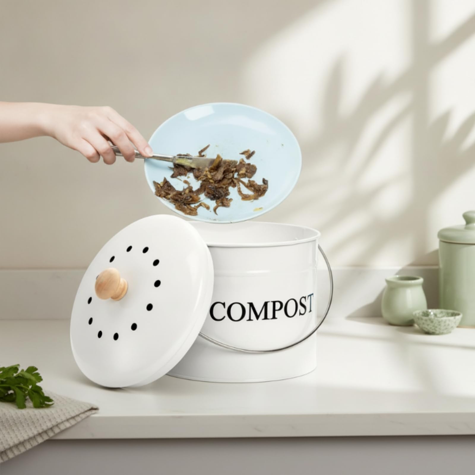 Composteur de Cuisine Composteur Compost Bin Seau Poubelle à Compost Seau de Comptoir avec Couvercle à Aération et Filtre à Charbon pour Contrôle des, Array, Noir