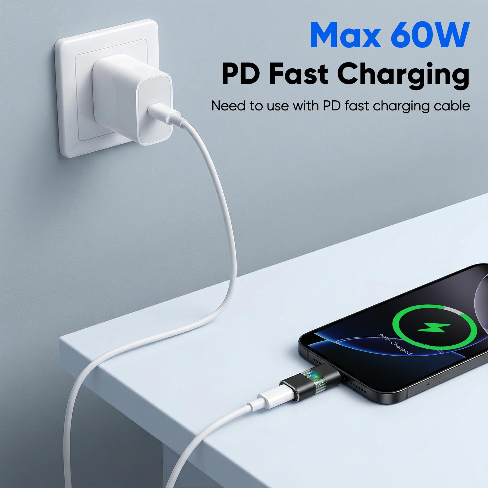 Adapter Lighting na wtyczkę USB-C (2 szt.), obsługuje ładowanie i synchronizację danych do iPhone 17/16/15, iPad Pro/Air, nie pasuje do audio/OTG (czarny)