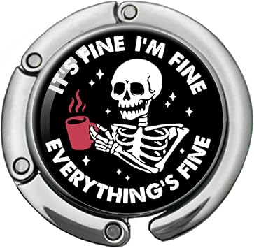 Funny Skeleton Foldable Purse Hook, Its Fine Im Fine Everythings Fine Handbag Hanger Holder, Round Purse Table Hook Bag Hanger Hook, Funny Desk Hook Gifts for Women Boss Coworker Friend