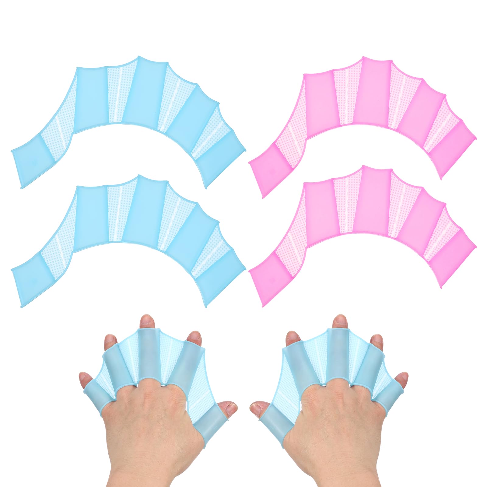 YELARXI Silicone Swimming Gloves, Webbed Gloves for Swimming Half-Finger Frog Type Water Resistance Gear Swim Fins For (Aquatic Training/Surfing/Snorkeling), 9 x 6" & 2 Pair & Blue/Pink