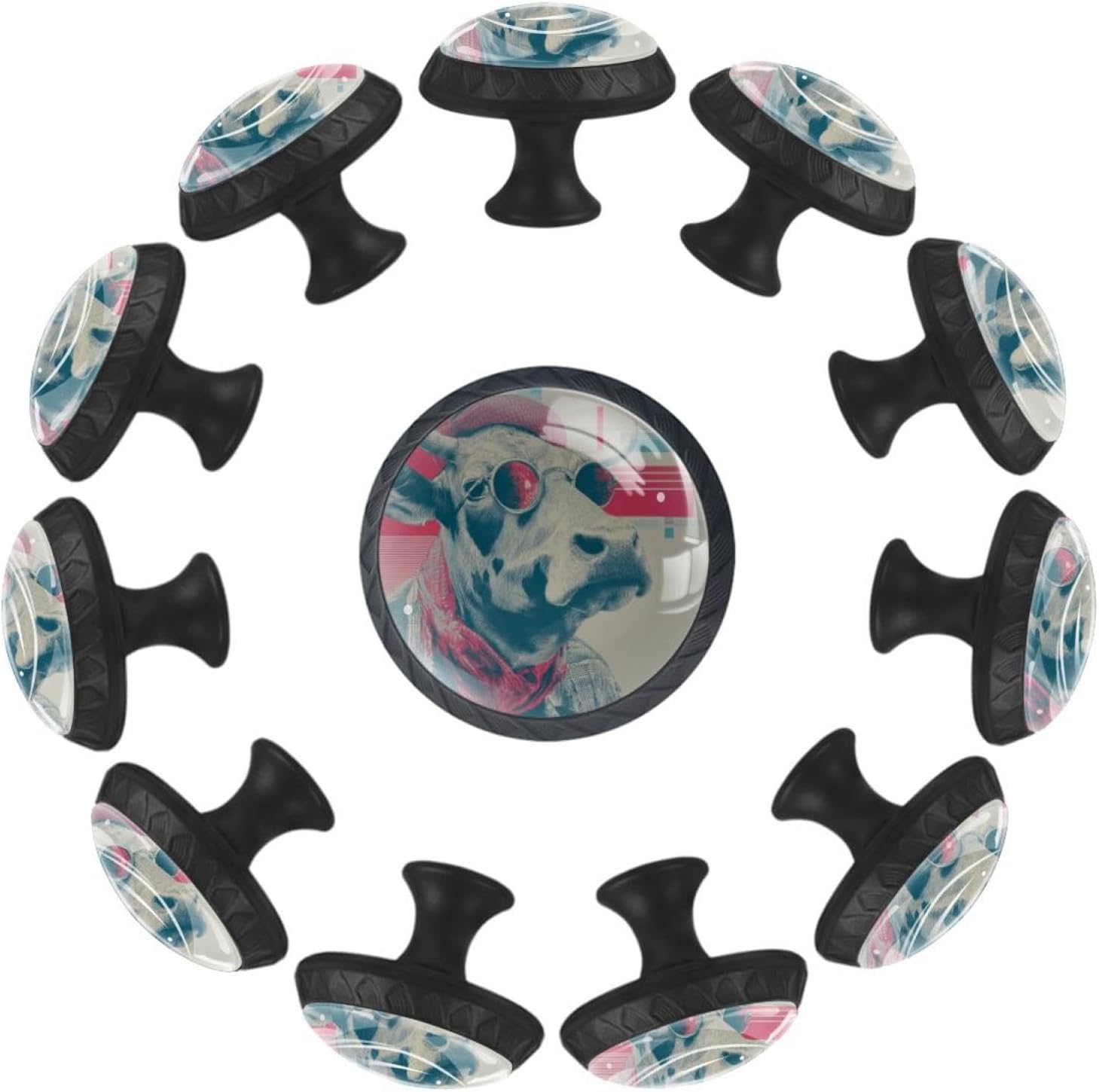 Black Base Retro Cow (3) Furniture Knobs, Sturdy Cabinet Pulls with Screws for Home Renovation