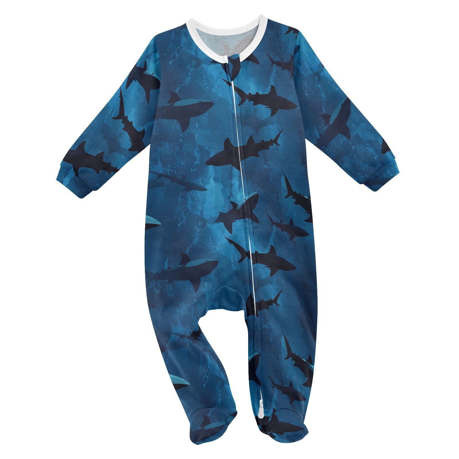 Wusikd Deep Sea Sharks One-Piece Footies Bodysuit Rompers Zipper for Boys Girls 24M