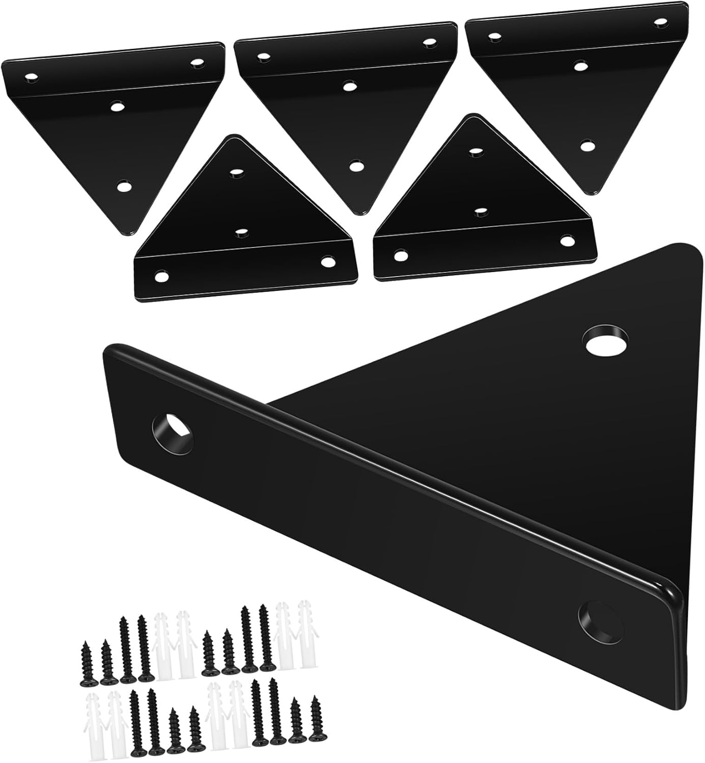 Mikikit 6pcs Black Iron Triangle Shelf Brackets 80x100mm Heavy Duty Floating Shelf Support Brackets with Mounting Accessories for Wall Storage and Home Organization