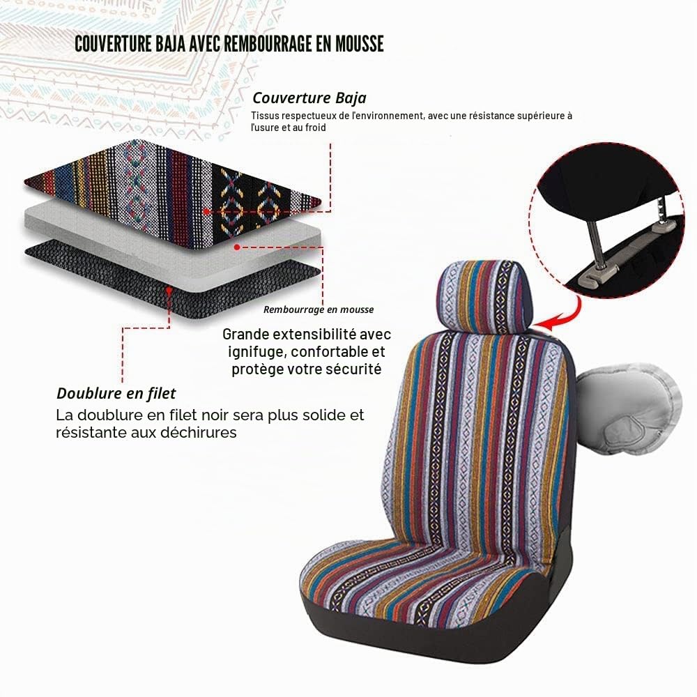 AUTOYOUTH Baja Colorée Housse de Siège Universelles, pour Camion Camionnette Van Bus, avec 2 sièges passagers (2+1)