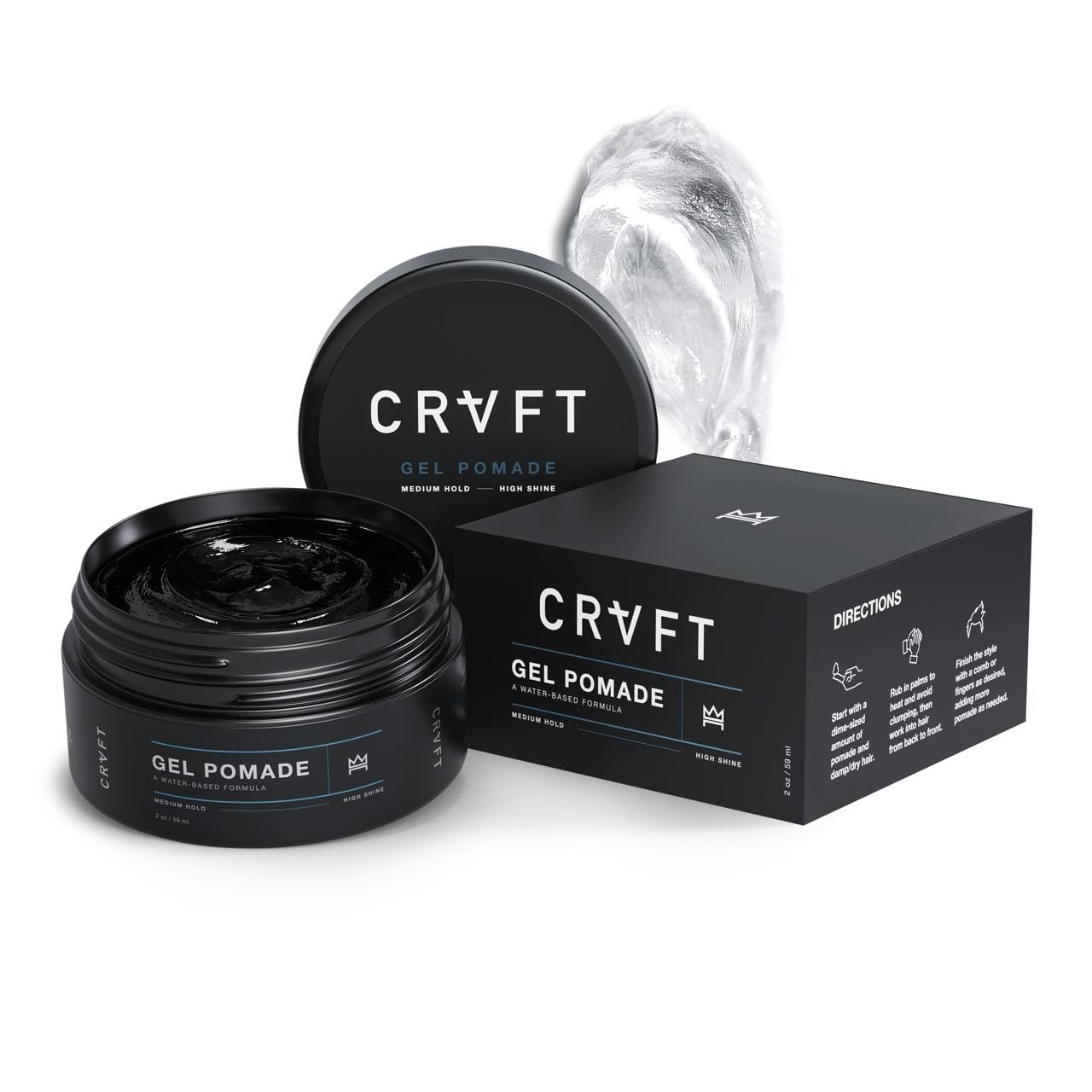 CRVFT Pomade 2oz - Semi-Matte Finish Shine - Original Hold Medium Strength (Gel) – Men’s Styling Product, Barber Approved - Water Based/Soluble - Boss Scented - Straight/Thick/Wavy Hair
