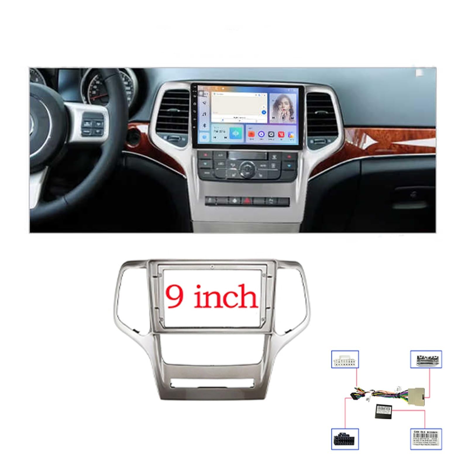 Kit De Panneau Montage pour Autoradio Android 9 Pouces avec Adaptateur Façade Et, Compatible Je-EP Grand Cherokee RST Laredo Auto Radio Cadre Cadre Radio | Frame an canbus