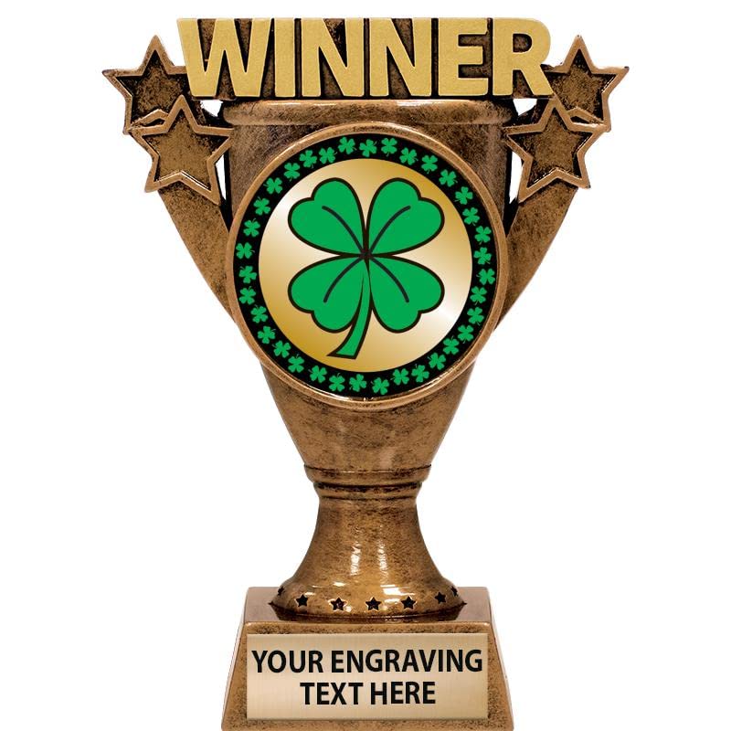 Crown Awards Personalized Happy St. Patricks Day Trophy 5.5" Gold Clover Winner Sculpture Award with Free Custom Engraving