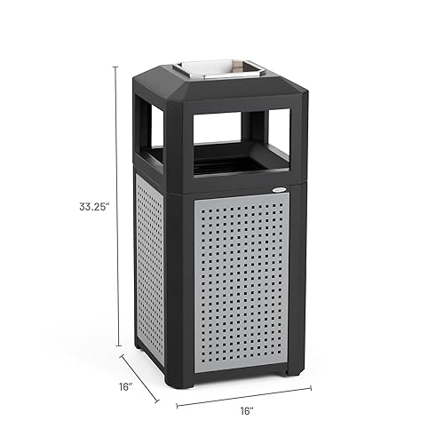 Vista 25 de Safco Products Evos - Bote de basura para exteriores e interiores con panel de acero galvanizado perforado, 15 galones, color negro