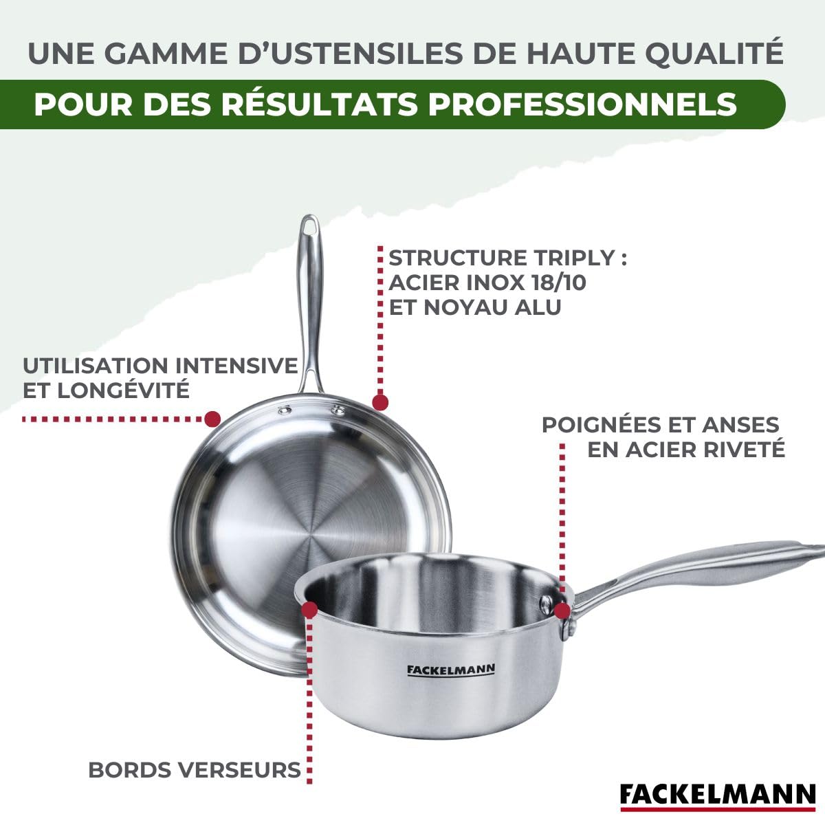 Fackelmann 9243950B Batterie de cuisine 2 poeles 20/28 cm, 2 casseroles 14/18 cm et 1 ustensiles