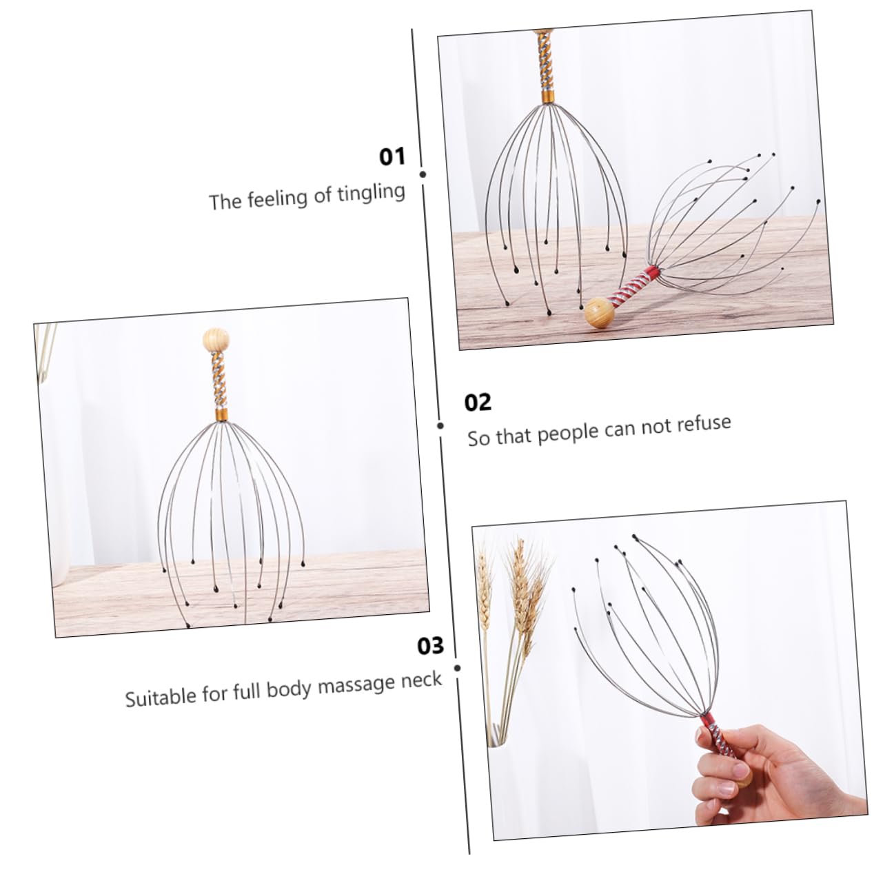 SHERCHPRY 3 Series Masajeador Herramienta Beto Pequeño Pulpo Músculo Acero Y Madera. 6 Piezas*3
