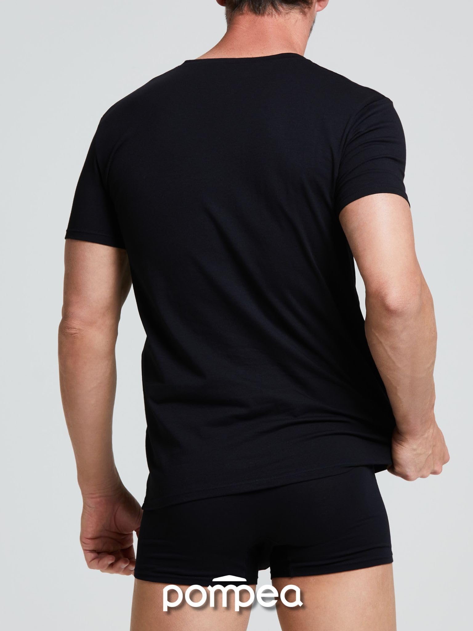 POMPEA Maglia Uomo in Cotone, T-Shirt a Maniche Corte con Scollo a V Elasticizzata (Pacco da 6)