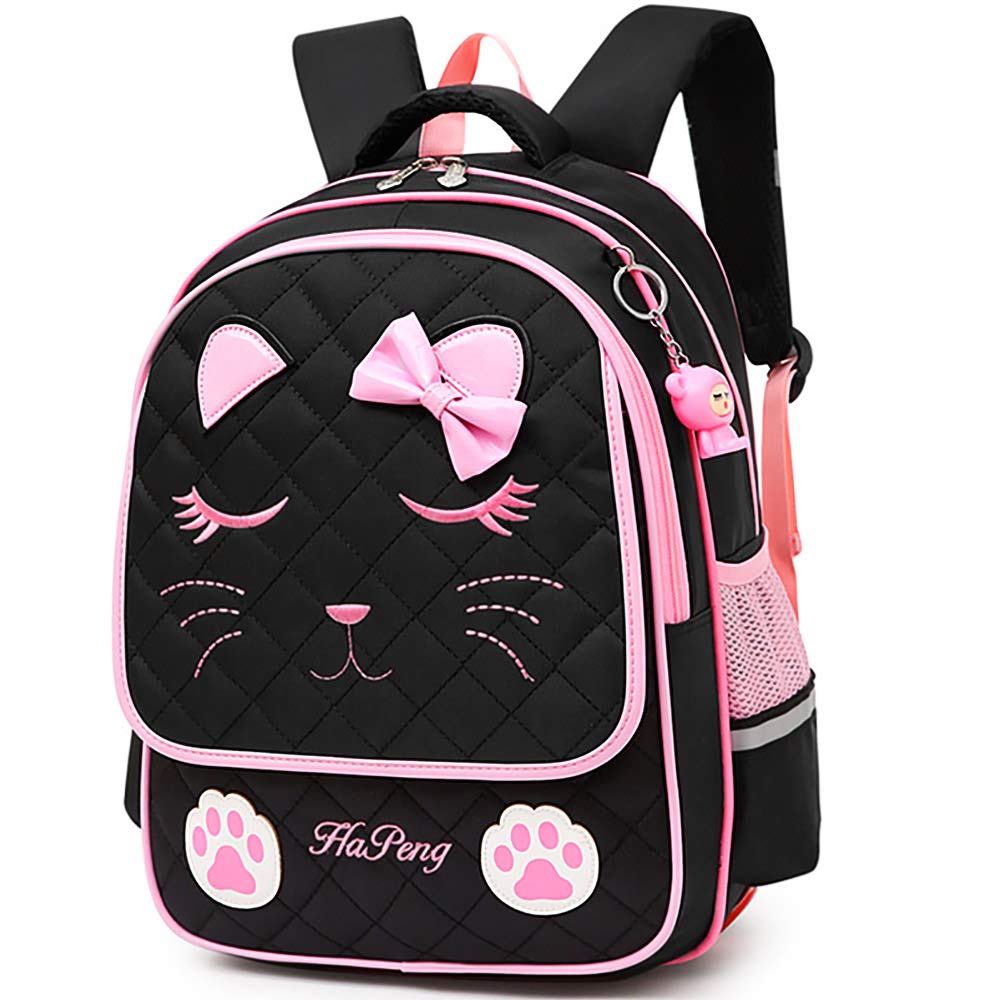 Junlion Girl's Backpack Bow-Knot School Bag Cat Face Backpacks Gift for Girls Preschool Black