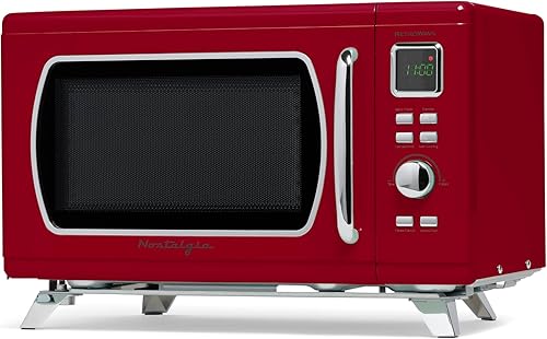 Nostalgia Horno microondas retro Mid-Century para encimera, grande, 900 vatios, 0.9 pies cúbicos, 8 ajustes de cocción preprogramados, reloj