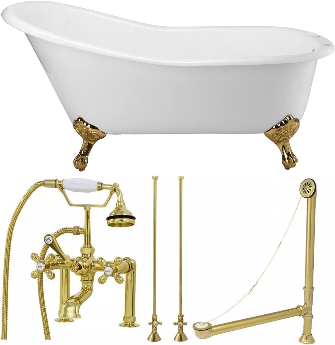 Vintage Tub & Bath Charlotte 60 Inch Cast Iron Slipper Clawfoot Tub Package