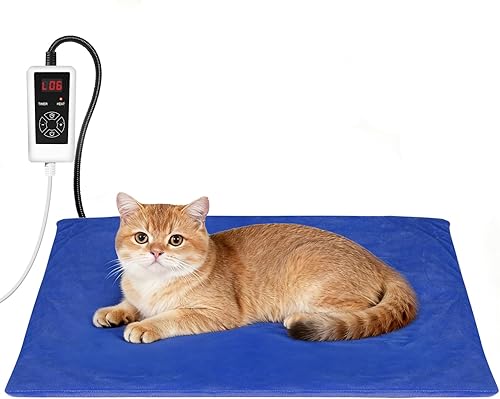 RIOGOO Almohadilla térmica para mascotas, almohadilla térmica eléctrica para perros y gatos con temporizador, manta térmica para perros con 6 Azul