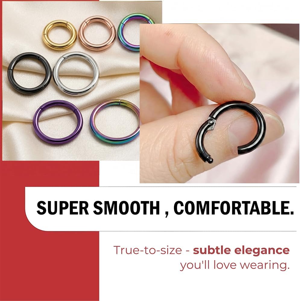 14 Gauge (1.6mm) 316L Surgical Steel Hinged Clicker Segment Ring, Cartilage, Helix, Tragus, Piercing Jewelry