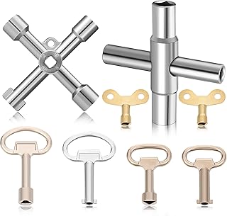 8 Pieces Multi-functional Utility Key Kit 4 Way Sillcock Key Plated Steel Water Keys Sillcock Wrench Radator Key Garden Hose Wrench for Radiators Gas Electric Meter Boxes Faucet and Lock