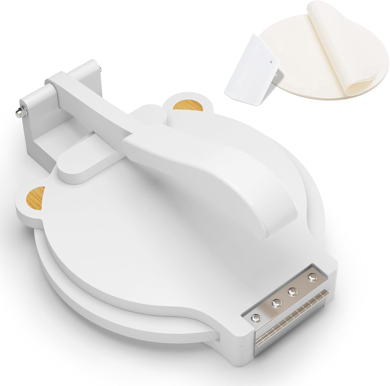 Bamboo Tortilla Press 10 inch Wooden Corn Tortilla Maker Quesadilla Maker Rotatable Roti Maker with Parchment Paper & Dough Cutter for Flour Mexican Taco Pataconera Dough Press (4.5"-10")