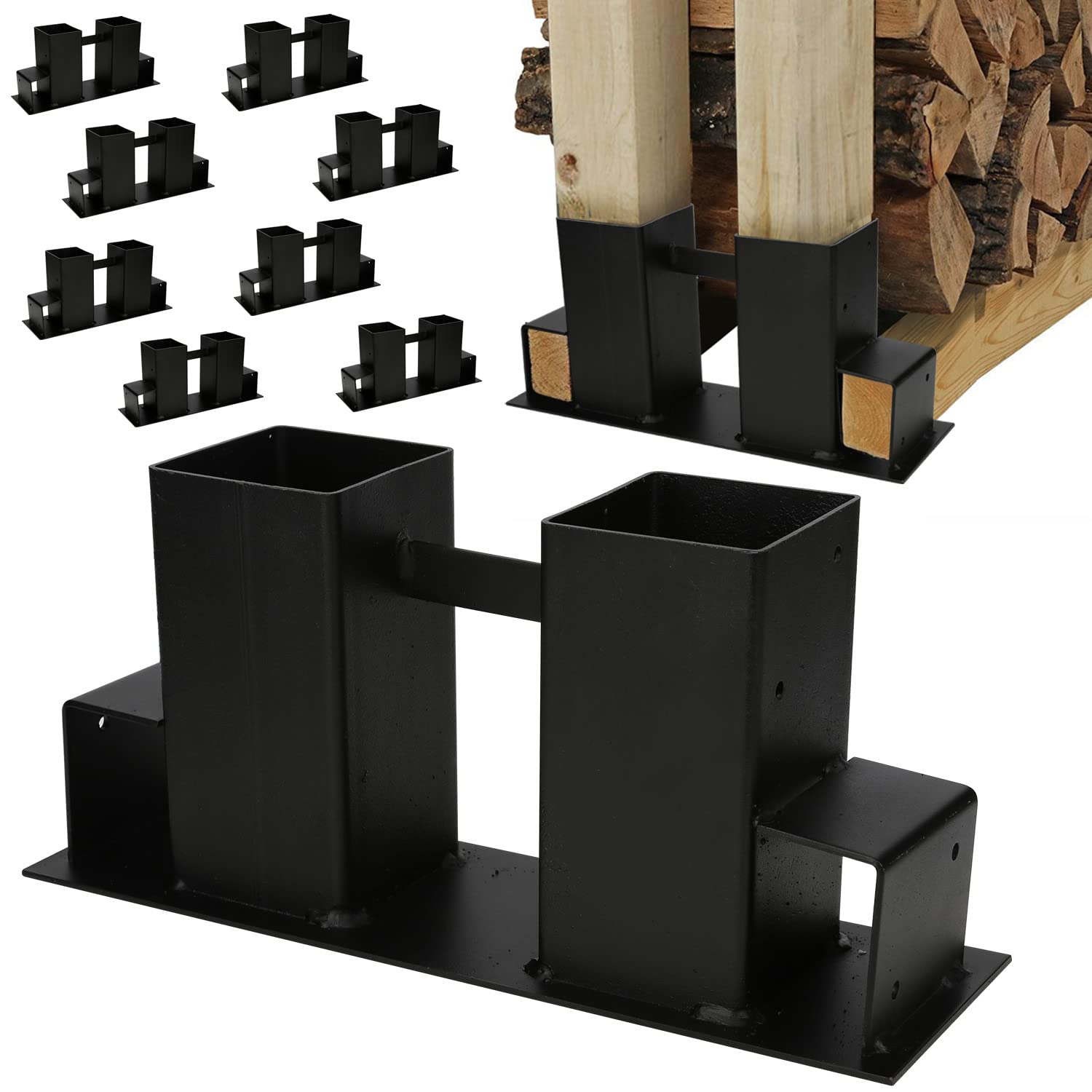 Set di 8 supporti per impilare legna da ardere, supporto impilabile per legna da ardere, supporto impilabile per legna da ardere, per interni ed esterni, colore nero