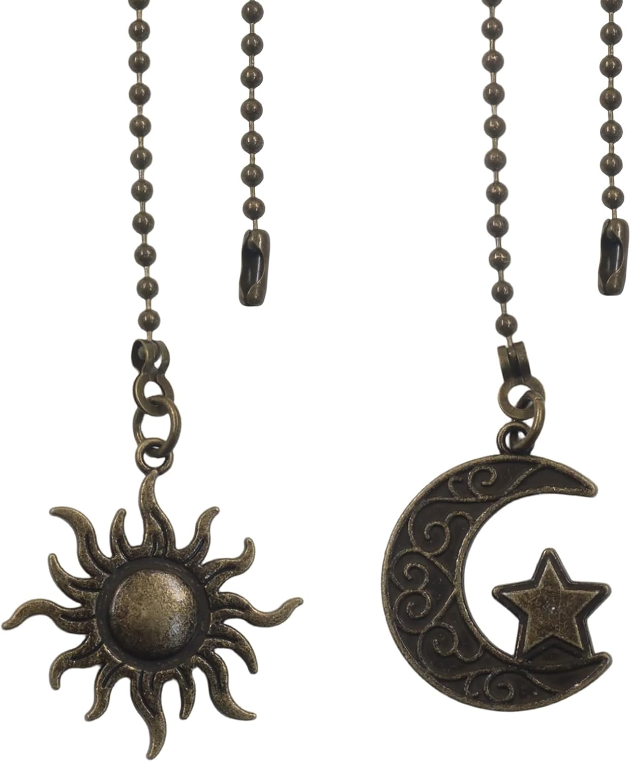 Ceiling Fan Pull Chain Set, Decorative Extension with Moon and Sun Connector, Ornamental Beaded Ball Pendant for Lighting Fixtures and Fan Controls (Silver)