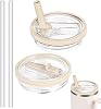 40 OZ Tumbler Lid Replacement Compatible with Stanley Quencher, Leakproof Flip Straw Lids, Spill Proof Top Cover Compatible for Stanley Cup Accessories, 2 Pack, Cream